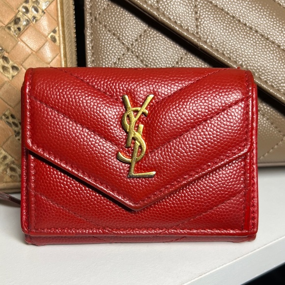 YSL Red Cassandra Trifold Wallet Caviar Skin (FULL INCLUSION) - Picture 1 of 11